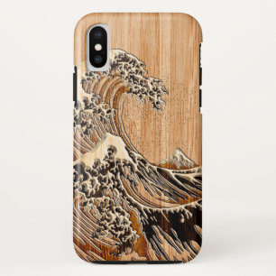 De grote Hokusai Wave Bamboe Inlay stijl iPhone X Hoesje