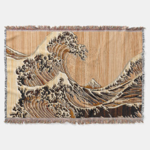 De grote Hokusai Wave Bamboo Wood Style decor Deken