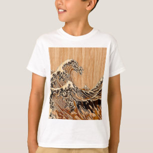 De grote Hokusai Wave Bamboo Wood Style decor T-shirt