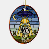 De Grote Koe Ontvoering: Retro Glas in lood UFO Keramisch Ornament (Rechts)