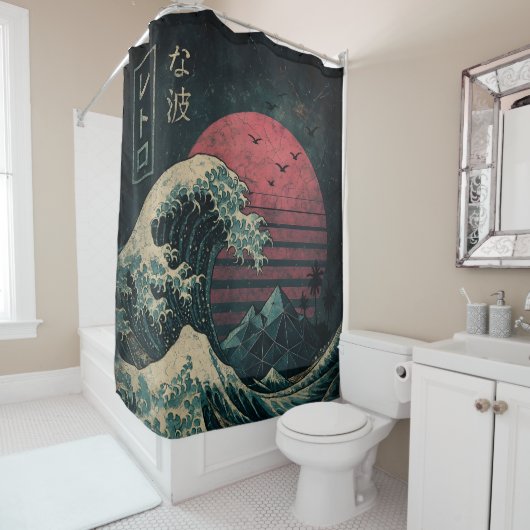 De grote Retro Wave Classic Douchegordijn (In situ)