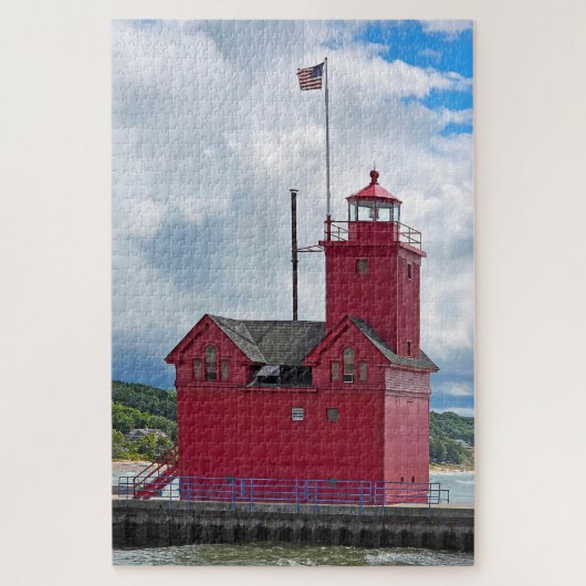 De grote rode vuurtoren van Holland Michigan Legpuzzel (Verticaal)
