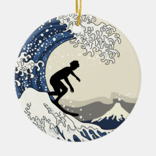 De Grote Surfer van Kanagawa Keramisch Ornament