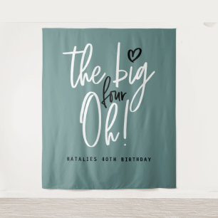 De grote vier oh! 40e verjaardagsfeestje blauwgroe wandkleed
