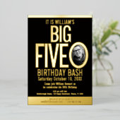 De grote vijf 50e verjaardag foto folie uitnodiging (Staand Voorkant)