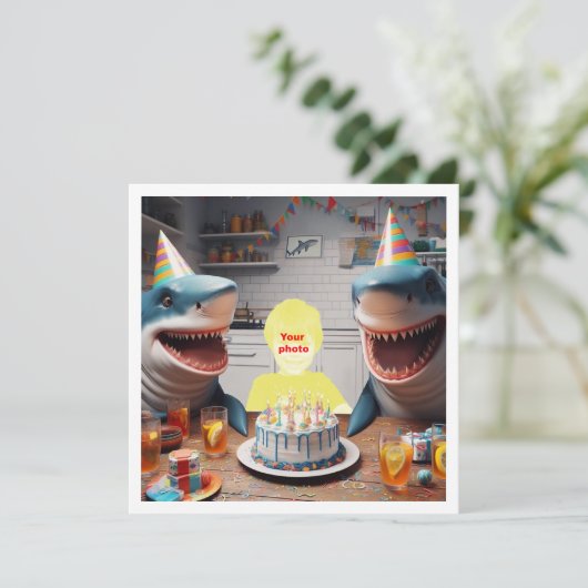 De haaien-verjaardagsfeestje voor uw kind, haaien kaart (Staand voorkant)