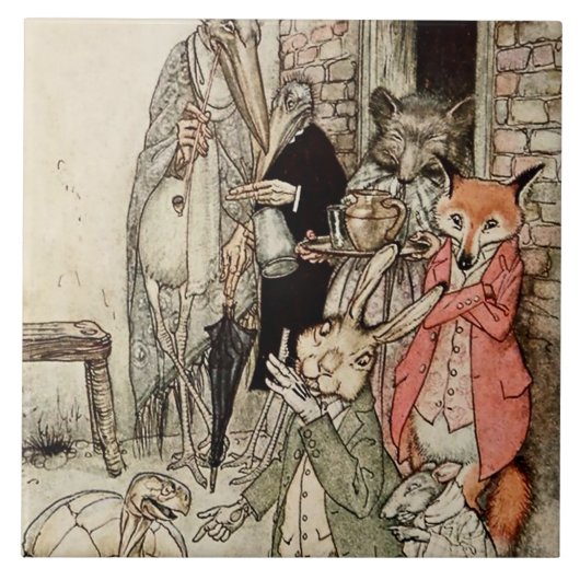 “De haas en de schildpad” door Arthur Rackham Tegeltje (Voorkant)