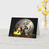 De Halloween Bat Duck familie Kaart (Gele Bloem)