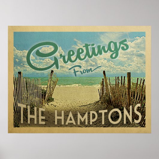 De Hamptons Beach Vintage Travel Poster (Voorkant)