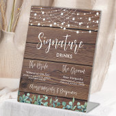 De handtekening Drink Greenery String Lights Weddi Reclamebord Met Voetstuk