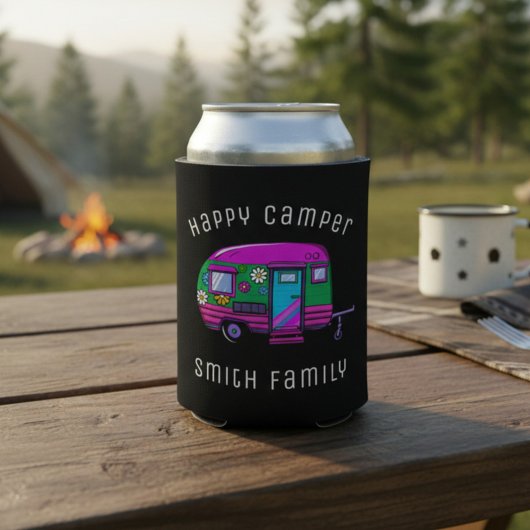 De Happy Camper Custom Name van de Retro Blikjeskoeler