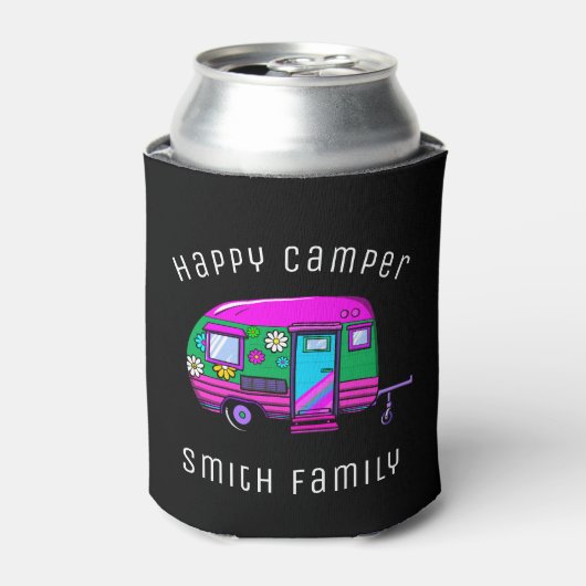 De Happy Camper Custom Name van de Retro Blikjeskoeler (Blikje Voorkant)