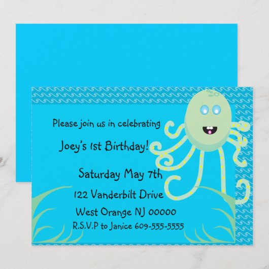 De Happy Octopus Birthday-uitnodiging Kaart (Voorkant / Achterkant)