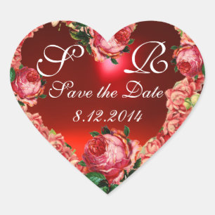 DE HART MET PINKROSES BEWAREN DE DATUM MONOGRAM STICKER