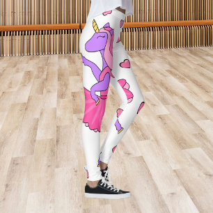 De hartenleggings van de paarse eenhoorn roze leggings