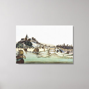 De haven en stad Malacca, Maleisië, illustrati Canvas Afdruk