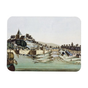 De haven en stad Malacca, Maleisië, illustrati Magneet