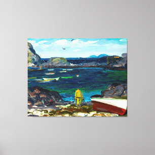De haven, Monhegan-kust, Maine-schilderij, Canvas Afdruk