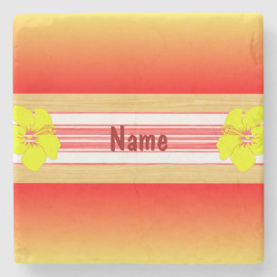 De Hawaiiaanse Rode Surfplank van de Hibiscus Stenen Onderzetter