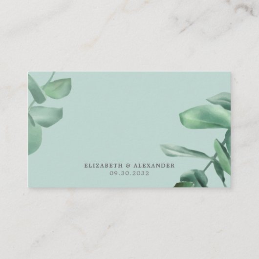 De hedendaagse elegante eucalyptusgrienery en informatiekaartje (Achterkant)