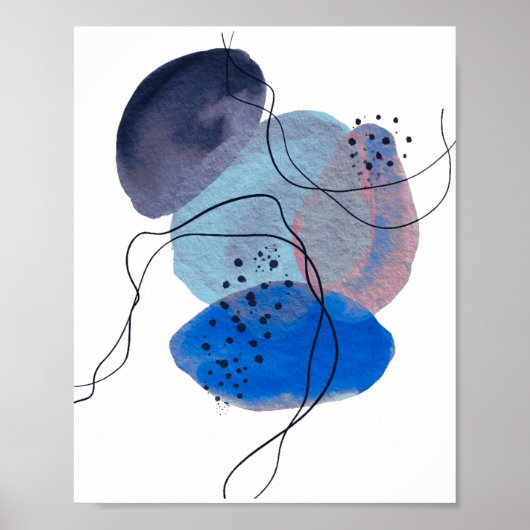 De hedendaagse moderne Abstracte Kunstblauw Navy B Poster (Voorkant)