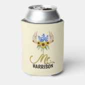 de heer achternaam Rustic Floral Antlers Wedding Blikjeskoeler (Blikje Achterkant)