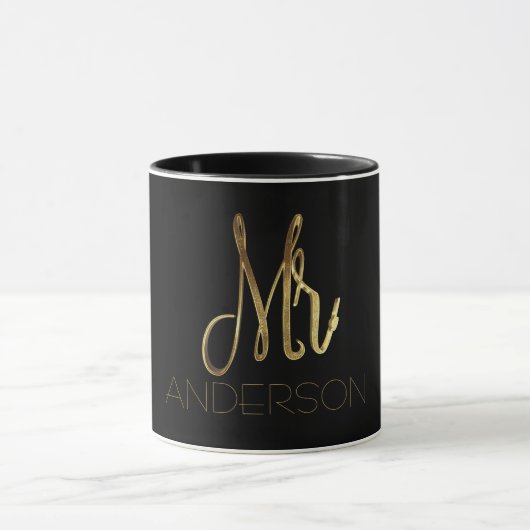 de heer Add Name Black and Gold Elegant Typography Mok (Midden)