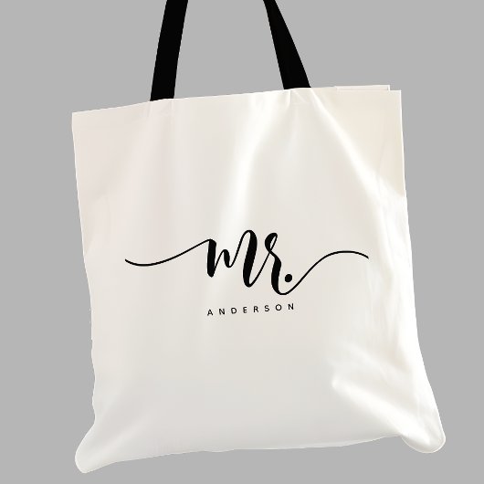 De heer Black White Pas getrouwd Groom Script op m Tote Bag