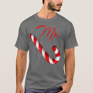 de heer Candy Cane Mrs Merry en Bright Red en Whit T-shirt