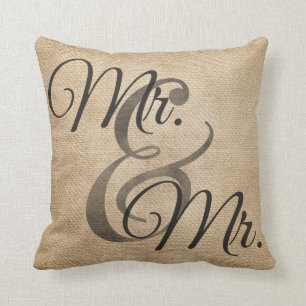 De heer en de heer Burlap Wedding Personalized Kussen