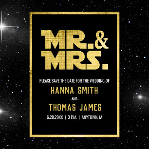 De heer en mevrouw Black Gold Sci Fi Theme Save The Date