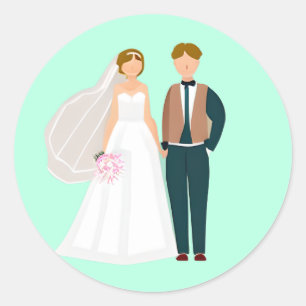 De heer en mevrouw Bride en bruidegom Blauwgroen Ronde Sticker
