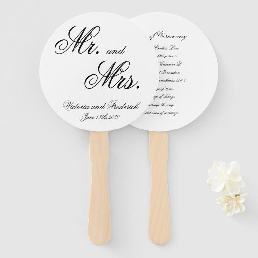 De heer en mevrouw Elegant Calligraphy Wedding Pro Handwaaier (Voorkant en achterkant)