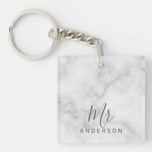 De heer en mevrouw Elegant Marble Modern Script Sleutelhanger