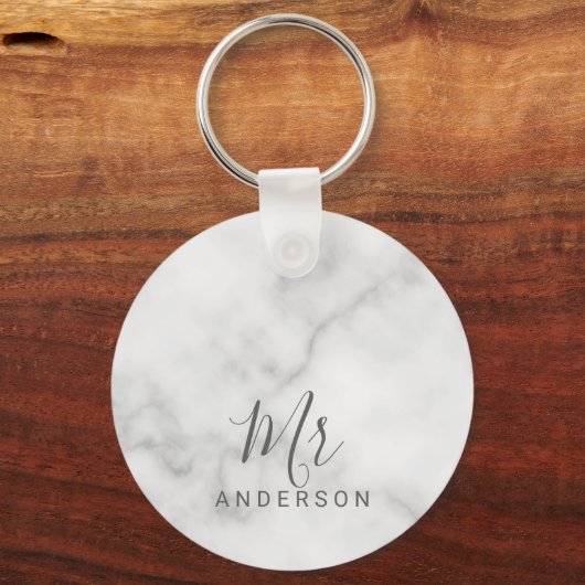 De heer en mevrouw | Elegant Marble Modern Script  Sleutelhanger (Voorkant)
