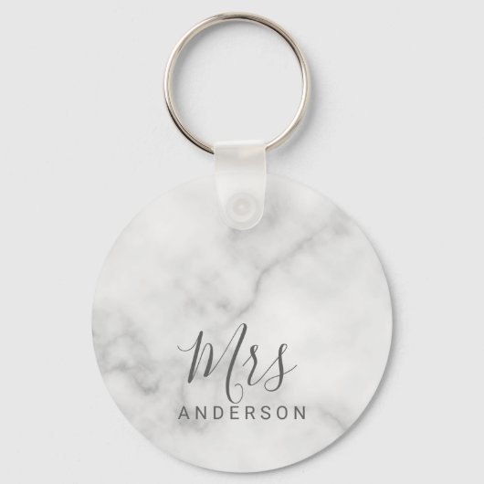 De heer en mevrouw | Elegant Marble Modern Script Sleutelhanger (Voorkant)