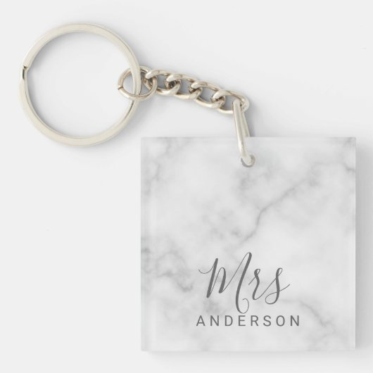 De heer en mevrouw | Elegant Marble Modern Script Sleutelhanger (voorkant)