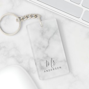 De heer en mevrouw   Elegant Marble Modern Script  Sleutelhanger