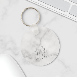 De heer en mevrouw   Elegant Marble Modern Script  Sleutelhanger