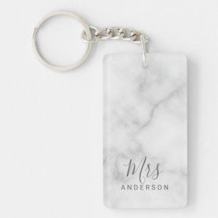 De heer en mevrouw   Elegant Marble Modern Script  Sleutelhanger