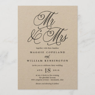 De heer en mevrouw Elegant Wedding Invitation Kraf Kaart