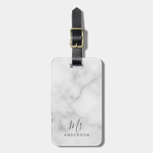 De heer en mevrouw | Elegant White Marble Modern S Bagagelabel (Voorkant verticaal)