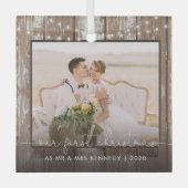 De heer en mevrouw First Kerstmis Rustic Wood and  Glas Ornament (Voorkant)