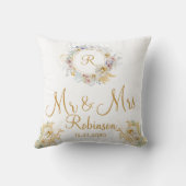 De heer en mevrouw Gold Floral Monogram Logo Sierk Kussen (Achterkant)