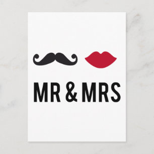 de heer en mevrouw met snor en red lips briefkaart