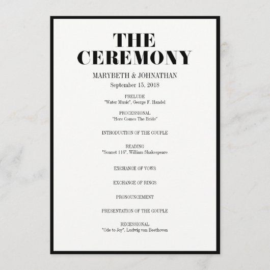 De heer en mevrouw Modern Bold Wedding Programme Programma (Voorkant)