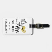 De heer en mevrouw Monogram Black Gold Wedding Pas Bagagelabel (Voorkant horizontaal)