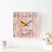 De heer en mevrouw Personalized Floral Vierkante Klok (Huis)