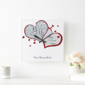 De heer en mevrouw | Ruby en Diamond Hearts Vierkante Klok (Huis)
