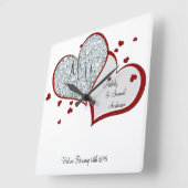 De heer en mevrouw | Ruby en Diamond Hearts Vierkante Klok (Hoek)